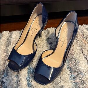 Elegant Navy Peep-Toe Heels